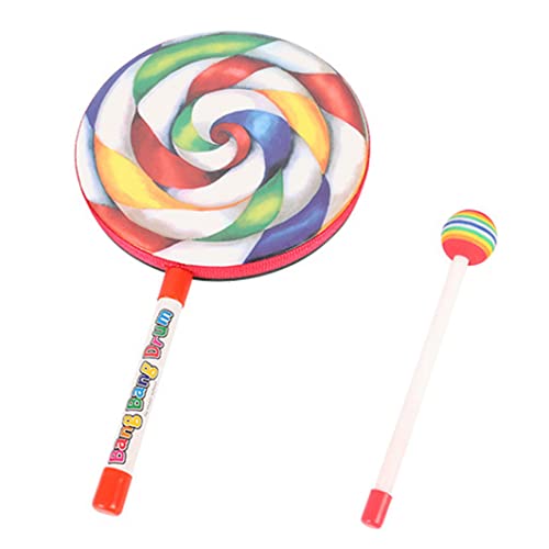 Womsclo Lollipop -Drum mit Mallet Regenbogen Handdrum Stick Spielzeugset Percussion Instrument für Kinder 20 cm, Kinder Handtrommel von Womsclo