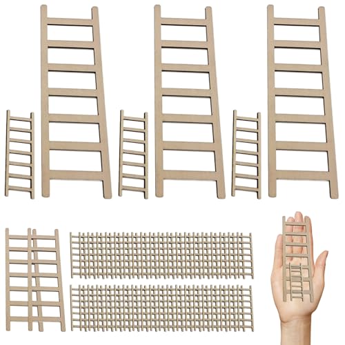 Mini -Leiter 40pcs 2,4 Zoll kleines Leiterdekor und 5 Stcs 5,9 Zoll kleine Holzleiter für DIY -Kunsthandwerk, Feengartenzubehör, Puppenhausdekor, Mini -Leiter von Womsclo
