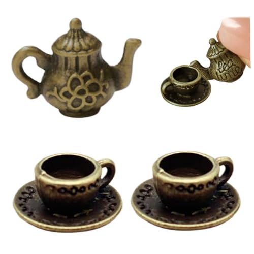 Womsclo Miniature -Tee -Set 1/12 Skala Vintage Realistic Mini Tea Set mit Teekannen und Teetassen, einfache zarte winzige Legierungs -Tee -Tassen - für Dollhouse Kitchen Accessoires von Womsclo
