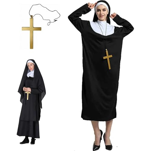 Womsclo Nonne Kostüme für Frauen Nonne Outfit mit Kopfstücke und Gold Cross Religiöser Damenkleid Kostüme für Halloween Party Cosplay Supplies, XL, Nonne Kostüm Womsclo Nonne Kostüme für Frauen Nonne Outfit mit Kopfstücke und Gold Cross Religiöser Damenkleid Kostüme für Halloween Party Cosplay Supplies, XL, Nonne Kostüm von Womsclo