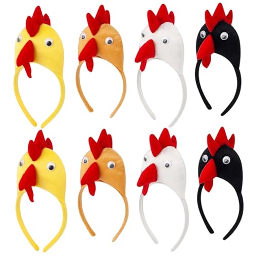 Womsclo Tierstirnbänder, 8pcs niedliches Plüsch -Hühnchen -Stirnband, elastisches Cosplay lustige Kopfwäsche für Erwachsene Kinder von Womsclo
