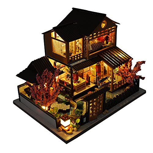 Miniatur-Puppenhaus aus Holz, japanisch, Meer, Auto, Haus, Markt, DIY, Puppenhaus-Kit, Villa-Gebäude, 3D-Modell, kreative Geschenke für Freunde und Eltern (japanischer Stil-Villa) von WonDerfulC