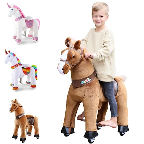 WondeRides Reitpferd mit Rollen Spielzeug PonyCycle für Kinder von 4–9 Jahren, Kinder Reittier, Ride-on Toy Reitpony, Rollenspiel-Reitspielzeug für Jungen und Mädchen, Größe 4,Braun-M445 von WondeRides