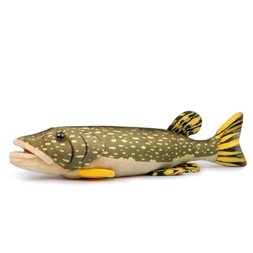 Kuscheltier Pike Plüschtier Hecht Fisch Spielzeug Superweich Pillow Stofftier Ozean Begleiter Baby und Kinder Geschenk für Halloween Weihnachten Mädchen Jungen (45cm, Gelb) von Wonder Sprout