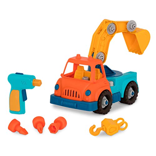 Wonder Wheels Kran Spielzeug – Konstruktionsspielzeug Kranwagen mit Kinder Akkuschrauber – Montage Lernspielzeug zum Zusammenbauen ab 3 Jahren (31 Teile) von Battat