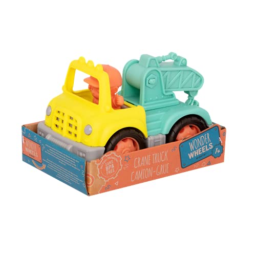 Wonder Wheels by Battat – Kranwagen Spielzeug – LKW Spielzeug; abnehmbare Figur – Mini LKW mit beweglichem Kranarm und Haken – Klassisches Spielzeug für Kleinkinder – Spielzeug ab 1 Jahr – Kran von Wonder Wheels by Battat