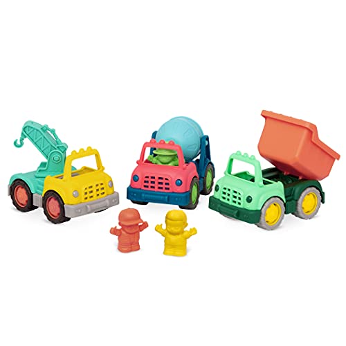 Wonder Wheels 3 Mini LKW, 3 Figuren Betonmischer, Kipplaster, Abschleppwagen – Kinder Spielzeug Outdoor Sandkasten Sandspielzeug – Fahrzeuge ab 1 Jahr von Battat