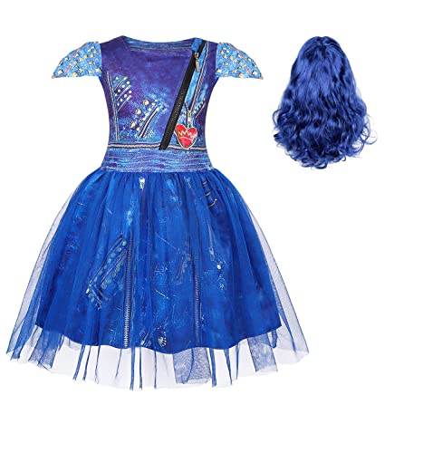WonderBabe Evie Cosplay-Kostüm für Mädchen, Tüll-Mesh-Kleid, Prinzessinnenkleid, Geburtstagsparty-Outfits mit Perücke, Blau, 5 6t WonderBabe Evie Cosplay-Kostüm für Mädchen, Tüll-Mesh-Kleid, Prinzessinnenkleid, Geburtstagsparty-Outfits mit Perücke, Blau, 5 6t von WonderBabe