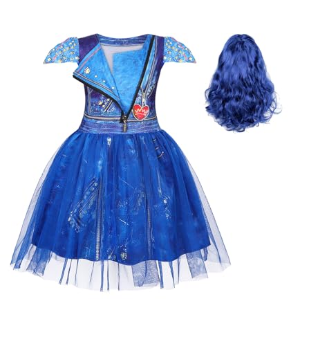 WonderBabe Evie Descendants Kostüm für Mädchen, Geburtstagsparty-Zubehör, Outfits, Kinder, Tüllnetz, Prinzessinnenkleid mit Perücke, Blau, Größe 7 - 8 Jahre WonderBabe Evie Descendants Kostüm für Mädchen, Geburtstagsparty-Zubehör, Outfits, Kinder, Tüllnetz, Prinzessinnenkleid mit Perücke, Blau, Größe 7 - 8 Jahre von WonderBabe