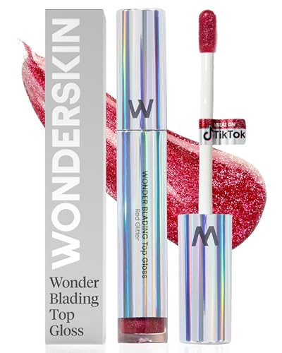 Wonderskin Wonder Blading Top Gloss – Roter Glitzer-Lipgloss, Feuchtigkeitsspendendes Und Hochglänzendes Lippen-Make-Up (Roter Glitzer) von Wonderskin