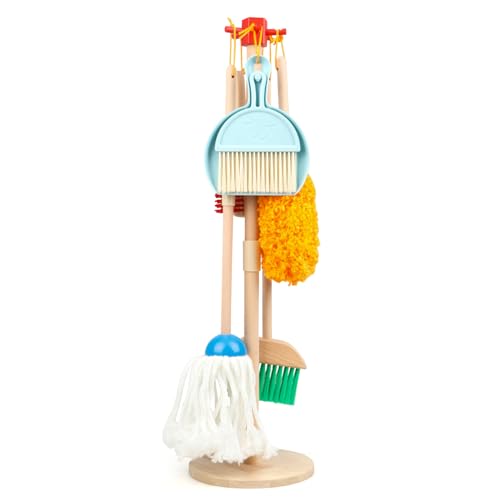Wondertoys Reinigungswerkzeuge für Kinder, 7-teilig, abnehmbar, aus Holz, kreatives Spielset, Mini-Haushaltsspielzeug für Kinder von Wondertoys