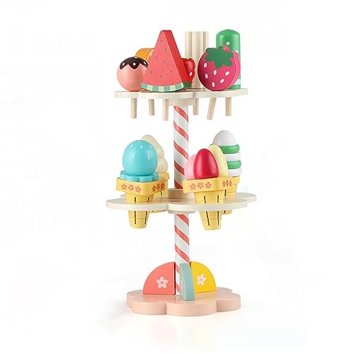 Wondertoys Eiscremeständer aus Holz, zum Spielen, Küche, Lebensmittel-Spielzeug-Set von Wondertoys