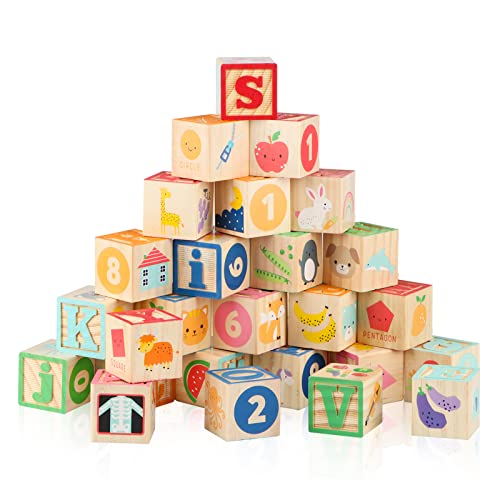 Wondertoys Holz ABC Blöcke Bauen Spiele Alphabet Buchstaben Block Set Lernspielzeug für Kinder 26 PCS von Wondertoys