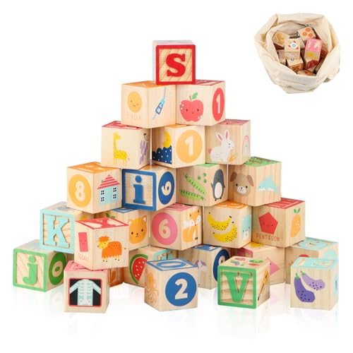 Wondertoys Holz ABC Blöcke Bauen Spiele Alphabet Buchstaben Block Set Lernspielzeug für Kinder 26 PCS von Wondertoys