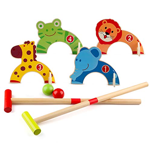 Wondertoys Holz Tiere Krocket Set Golfspielzeug mit 2 Bällen Early Educational Game Geschenk für Kinder von Wondertoys