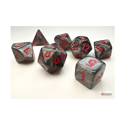 Chessex Mini-Würfel aus schwarzem Samt mit roten Zahlen, 10 mm, 7 Stück von Wondertrail