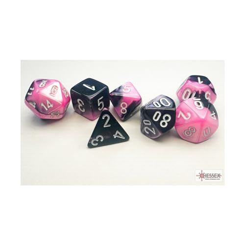Chessex Mini-Würfel mit weißen Zahlen, 10 mm, Schwarz und Rosa, 7 Stück Chessex Mini-Würfel mit weißen Zahlen, 10 mm, Schwarz und Rosa, 7 Stück von Wondertrail