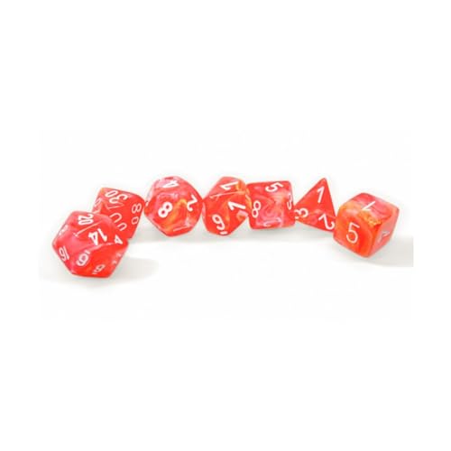Dahlia Festliche Leuchtenwürfel mit weißen Zahlen, 16 mm, 7 Stück, Chessex Dahlia Festliche Leuchtenwürfel mit weißen Zahlen, 16 mm, 7 Stück, Chessex von Wondertrail