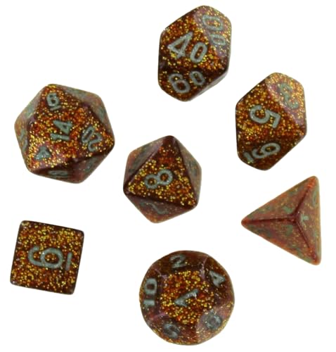 Goldfarbene Glitzer-Mini-Würfel mit silberfarbenen Zahlen, 10 mm, 7 Stück von Wondertrail