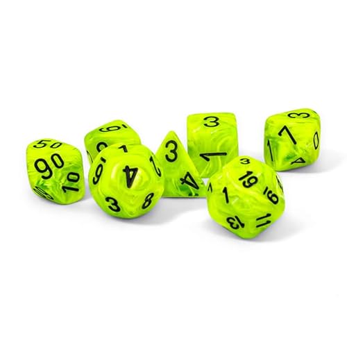 Hellgrüne Vortex-Mega-Hedral-Würfel mit schwarzen Zahlen, 20 mm, 7 Stück, Ches von Wondertrail