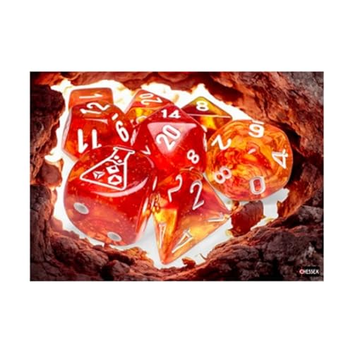 Molten Nebula Leuchtwürfel mit weißen Zahlen, 7 + 1, Laborwürfel-Set, 16 mm, Chessex von Wondertrail