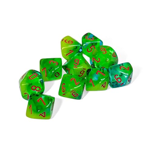 Plasma-Grüne und Blaugrüne Zwillingswürfel mit orangen Zahlen, D10, 16 mm, 10 Stück, Chessex von Wondertrail