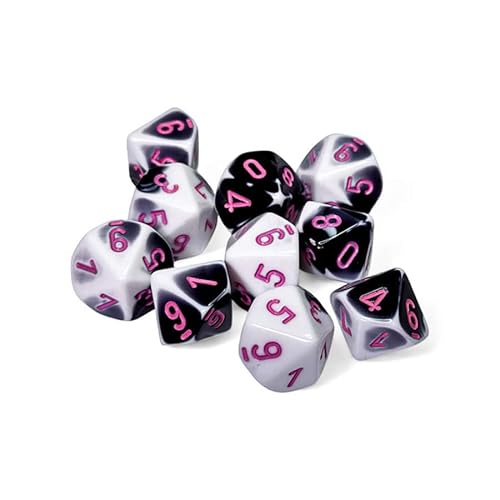 Schwarz-weiße Zwillingswürfel mit rosa Zahlen, D10, 16 mm, 10 Stück, Chessex Schwarz-weiße Zwillingswürfel mit rosa Zahlen, D10, 16 mm, 10 Stück, Chessex von Wondertrail