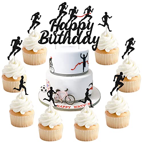 Marathon Happy Birthday Cake Topper, Geburtstagsdekorationen im Cross Country-Laufstil mit schwarzen Läufern, Cupcake-Topper für Männer Marathon Happy Birthday Cake Topper, Geburtstagsdekorationen im Cross Country-Laufstil mit schwarzen Läufern, Cupcake-Topper für Männer von Wonmelody