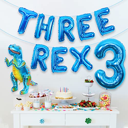 Three Rex Birthday Party Supplies for Boys Blue Dinosaur 3rd Birthday Party Decorations with Three Rex 3D Self Standing Dinosaur Balloons von Wonmelody