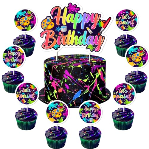 Wonmelody 25-teiliges Kuchenaufsatz-Dekorationsset mit Neon-Happy Birthday-Kuchenaufsatz, zum Bemalen von Cupcake-Aufsätzen, Neonfarbe, Geburtstagsparty-Dekorationen für 1., 7., 10 Wonmelody 25-teiliges Kuchenaufsatz-Dekorationsset mit Neon-Happy Birthday-Kuchenaufsatz, zum Bemalen von Cupcake-Aufsätzen, Neonfarbe, Geburtstagsparty-Dekorationen für 1., 7., 10 von Wonmelody