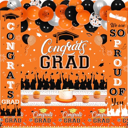 Wonmelody Black and Orange Graduation Party Decorations Set 2024 Graduation Congrats Grad Backdrop We Are So Proud Of You Door Banner Table Cover 2024 Graduate Balloon Kit Graduation Decoration von Wonmelody