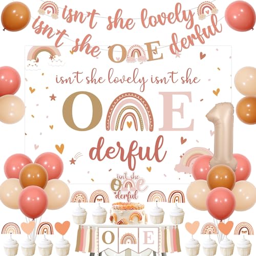 Wonmelody Boho-Regenbogen-Dekoration für den 1. Geburtstag, Is't She Lovely, Isn't She Onederful-Hintergrundbanner, Retro-Bohemian-Banner, Regenbogen-Cupcake-Topper, Rainbow One-Hochstuhl-Banner, Wonmelody Boho-Regenbogen-Dekoration für den 1. Geburtstag, Is't She Lovely, Isn't She Onederful-Hintergrundbanner, Retro-Bohemian-Banner, Regenbogen-Cupcake-Topper, Rainbow One-Hochstuhl-Banner, von Wonmelody