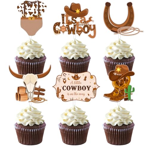 Wonmelody Cowboy Baby Shower Cupcake Toppers Western Cowboy Cake Decoration It'S A Cowboy Cupcake Toppers Wild West Party A Little Cowboy Is On The Way Decorations Cowboy Themed Party Supplies von Wonmelody