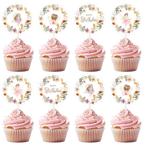 Wonmelody Cupcake-Topper für Feen-Geburtstag, Dekoration für den ersten Geburtstag, Schmetterling, Geburtstag, Cupcake-Topper, verzauberte Waldfee, Geburtstagsdekoration für erste von Wonmelody