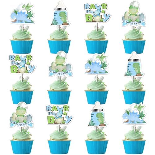 Wonmelody Cupcake-Topper für Jungen, Dinosaurier-Babyparty, 24 Stück, Rawr its A Boy, Dinosaurier-Babyparty, Party-Dekoration für Dinosaurier-Party, Rawr-Thema, Babyparty Wonmelody Cupcake-Topper für Jungen, Dinosaurier-Babyparty, 24 Stück, Rawr its A Boy, Dinosaurier-Babyparty, Party-Dekoration für Dinosaurier-Party, Rawr-Thema, Babyparty von Wonmelody