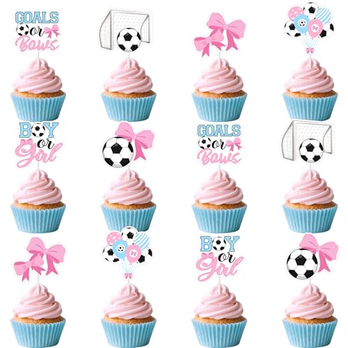 Wonmelody Cupcake-Topper für Jungen oder Mädchen, Motiv: Tore oder Schleifen, Motiv: Fußball-Thema, Babyparty-Dekoration, "It's A Boy It's A Girl", für rosa und blau, für Neugeborenenen-Partys, 36 von Wonmelody