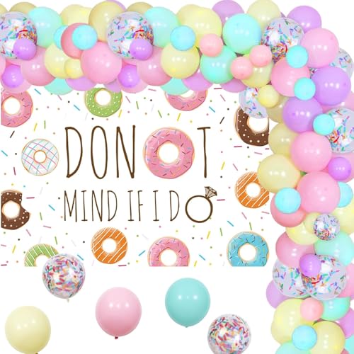 Wonmelody Donut Brautdusche Dekorationen Donut Mind if I Do Hintergrund Banner mit Pastell Girlande Kit Sweet I Do Diamant Ballons für Hochzeit Bachelorette Engagement Brunch Party von Wonmelody