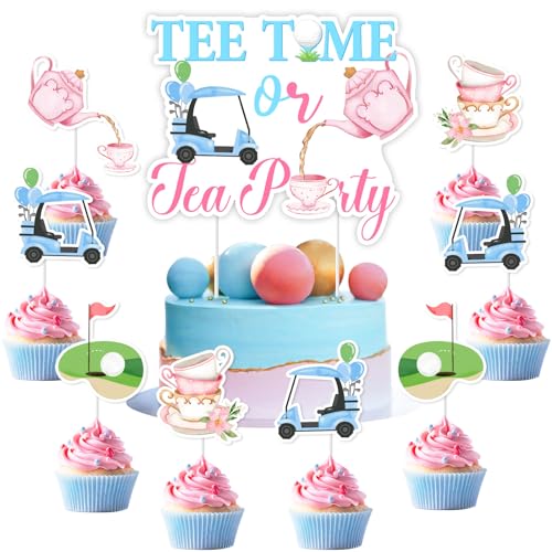 Wonmelody Golf-Gender Reveal-Kuchenaufsätze, Dekorationen mit Tee-Time oder Teeparty, Cupcake-Topper, Golf, Babyparty, Kuchendekoration für Putter oder Perlen, He or She Golf, Geschlecht offenbart von Wonmelody