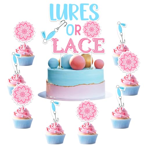 Wonmelody Köder oder Spitze Geschlecht offenbaren Partyzubehör Köder oder Spitze Kuchendekoration Rosa und Blau He or She Boy or Girl Cake Topper zum Angeln Geschlecht offenbaren Baby Shower von Wonmelody