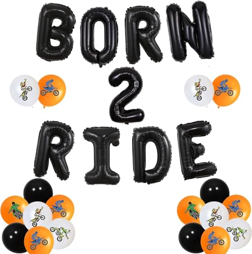 Wonmelody Motorrad 2. Geburtstag Dekorationen Motorrad Born Two Ride Ballon Banner Helm Ballon Fahrrad Geburtstag Party Born 2 Ride 2nd Bday Motocross Racing Partyzubehör von Wonmelody