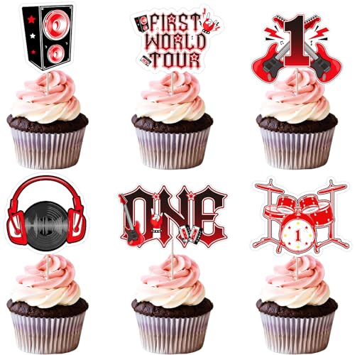 Wonmelody One Rocks Cupcake-Topper für den 1. Geburtstag, Motiv: "First World Tour", Rot / Schwarz, Rock and Roll Born To Rock, Geburtstagsdekorationen, Musik-Partyzubehör, Happy 1. Geburtstag, Wonmelody One Rocks Cupcake-Topper für den 1. Geburtstag, Motiv: "First World Tour", Rot / Schwarz, Rock and Roll Born To Rock, Geburtstagsdekorationen, Musik-Partyzubehör, Happy 1. Geburtstag, von Wonmelody