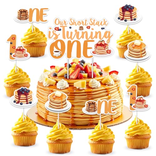 Wonmelody Pancakes First Birthday Decorations 25Pcs Our Short Stack is Turning One Cake Topper Pancake 1st Birthday Cupcake Topper Brunch Breakfast Stack Nb-12 Party Supplies for 1. Boy Girl von Wonmelody