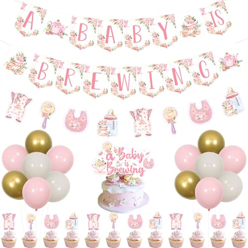Wonmelody Teeparty-Dekoration für Babypartys, Dekoration für Mädchen, ein Baby brüht, Banner Tee-Thema, rosa Blumen-Banner, Dekorationen, Tee-Girlande, Tee-Kuchendekoration, Ballon, Teeparty, Brauen Wonmelody Teeparty-Dekoration für Babypartys, Dekoration für Mädchen, ein Baby brüht, Banner Tee-Thema, rosa Blumen-Banner, Dekorationen, Tee-Girlande, Tee-Kuchendekoration, Ballon, Teeparty, Brauen von Wonmelody