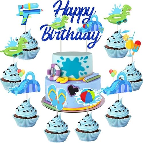 Wonmelody Wasserrutschen-Geburtstagsdekoration, Cupcake-Topper, Tischdekoration, Schwimmbad, Sommer, Strand, Hawaii-Zubehör, Wasserthema, Happy Birthday-Kuchenaufsatz für Jungen, 1., 2., 3 Wonmelody Wasserrutschen-Geburtstagsdekoration, Cupcake-Topper, Tischdekoration, Schwimmbad, Sommer, Strand, Hawaii-Zubehör, Wasserthema, Happy Birthday-Kuchenaufsatz für Jungen, 1., 2., 3 von Wonmelody