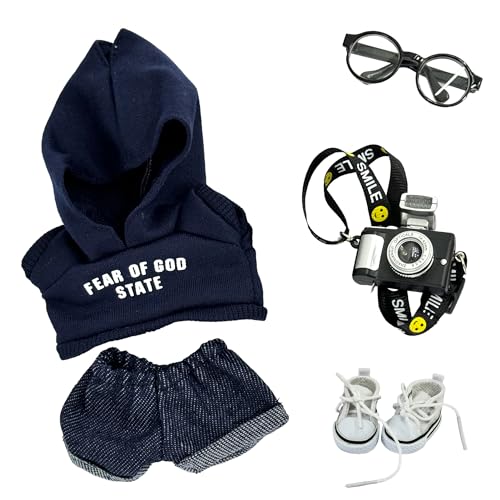 Labubu Kleidung 5 Stück Labubu Fashion Style Outfit Set mit Hoodies, Hosen, kleine Kamera, Brille, Segeltuchschuhe Labubu Kleidung 5 Stück Labubu Fashion Style Outfit Set mit Hoodies, Hosen, kleine Kamera, Brille, Segeltuchschuhe von Wonotdi