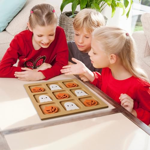 Wonsfuleu Brettspiele Für Die Familie - Holz XO Interaktives Spielzeug,Strategie Halloween Gesellschaftsspiel für Kinder und Erwachsene für Nacht Zuhause Schule Camping Flugzeug Auto Verabredung und von Wonsfuleu