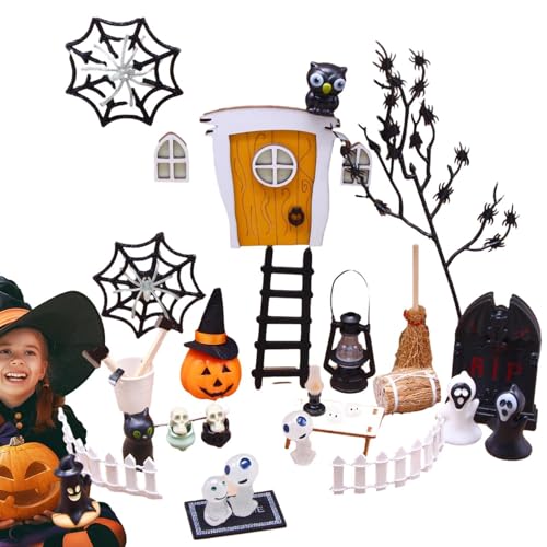 Wonsfuleu Halloween PuppenhausMiniaturen | Halloween Horror Spielzeug 35 Stück Kürbis Spinne Skelett Figur - Wiederverwendbares Miniatur-Puppenhaus-Zubehör, Mini-DIY-Bastelarbeiten, von Wonsfuleu