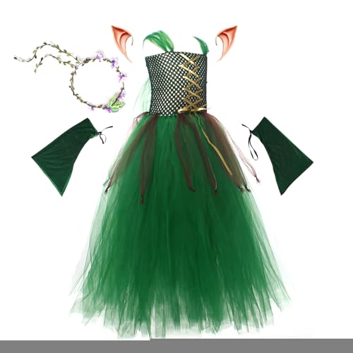 Wonsfuleu Mädchen Halloween Kostüme für Kinder, Grüner Rock Fee Rollenspiel, Kostüm Tüllrock Verkleidung Für Mädchen 2-10 Jahre Karneval Märchen Mottoparty Halloween Rollenspiel von Wonsfuleu