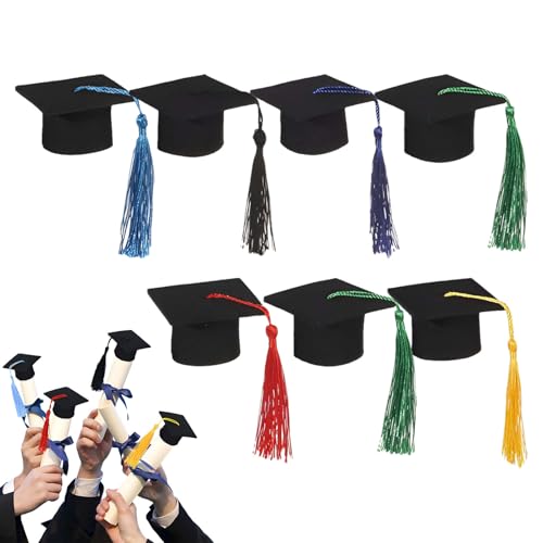 Wonsfuleu Schwarze Abschlusshüte, Abschlusshut -Topper, 7x Abschlusskuchenationen mit Quasten, Miniaturhut, atives Accessoire für Kindergärtnerin Klassenzimmer Feier von Wonsfuleu