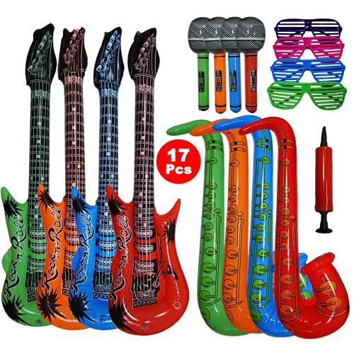 17 stück große größe buntes aufblasbare Instrumente Spielzeug,enthält: 4xaufblasbare Gitarre(93cm),4×aufblasbares Saxophon (70cm),4×aufblasbares mikrofon,4×Shutter Shading gläser,manuelle luftpumpe von Sunshine smile